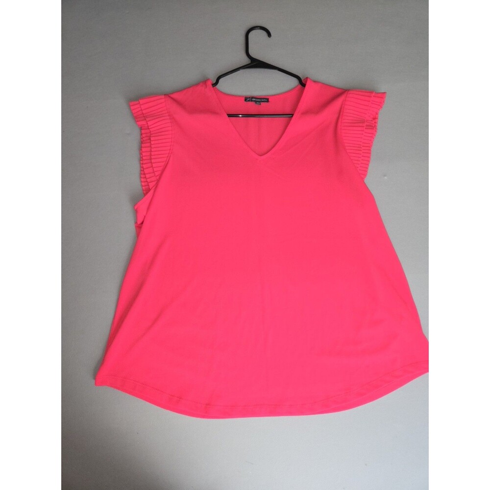 Adrianna Papell XL Coral Pink Watermelon Pleated Sleeve V-Neck Blouse Top